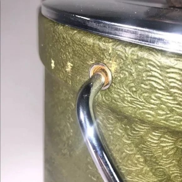 MCM Faux Leather Ice Bucket: Wooden Knob. Vintage. Retro - Picture 7 of 7